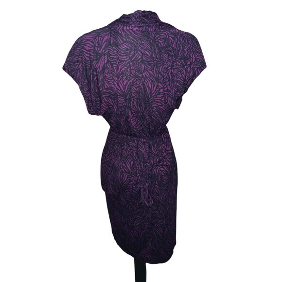 French Connection Abstract Print Cap Sleeve Dress Sz Medium Burgundy & Navy - Picture 9 of 12